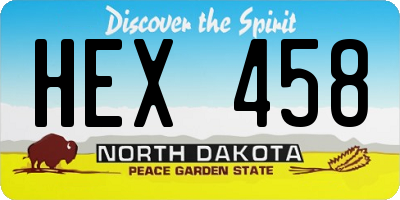 ND license plate HEX458