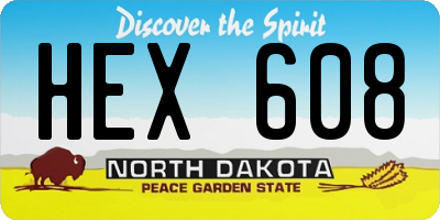 ND license plate HEX608
