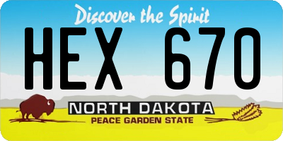 ND license plate HEX670