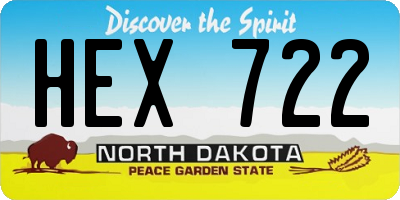 ND license plate HEX722
