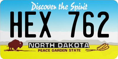 ND license plate HEX762