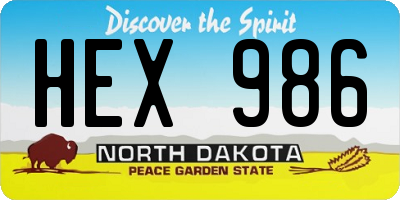 ND license plate HEX986