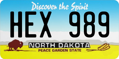 ND license plate HEX989