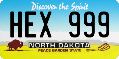 ND license plate HEX999
