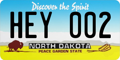 ND license plate HEY002