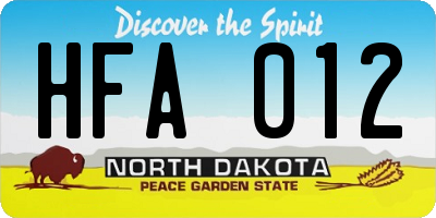 ND license plate HFA012