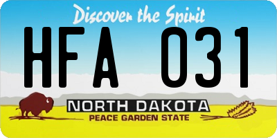 ND license plate HFA031