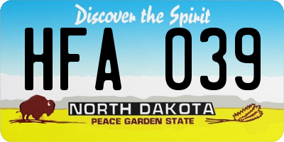 ND license plate HFA039