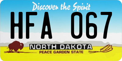 ND license plate HFA067
