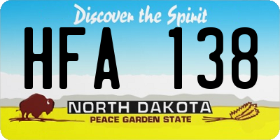 ND license plate HFA138