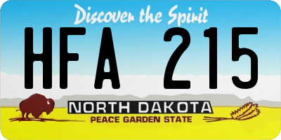 ND license plate HFA215