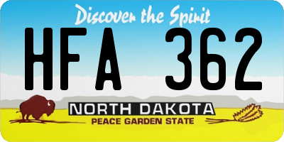 ND license plate HFA362