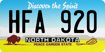 ND license plate HFA920