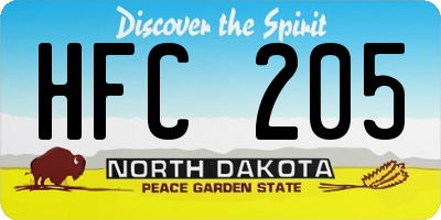 ND license plate HFC205