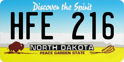 ND license plate HFE216