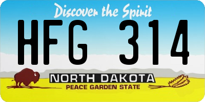 ND license plate HFG314