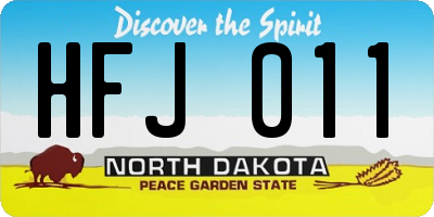ND license plate HFJ011