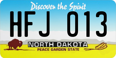 ND license plate HFJ013