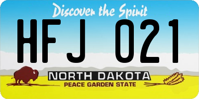 ND license plate HFJ021