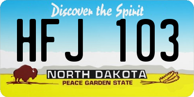 ND license plate HFJ103