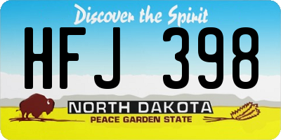 ND license plate HFJ398
