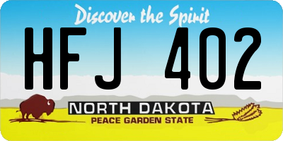 ND license plate HFJ402