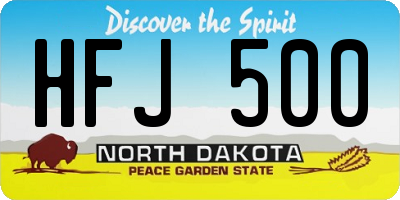 ND license plate HFJ500