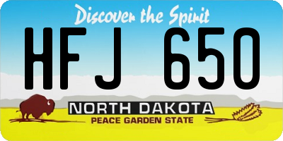 ND license plate HFJ650