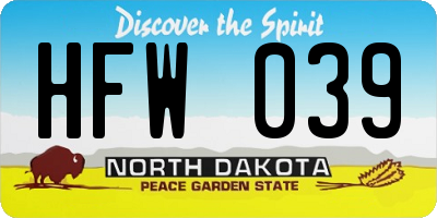 ND license plate HFW039