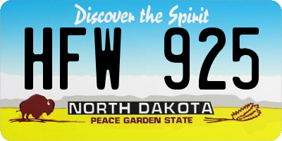 ND license plate HFW925