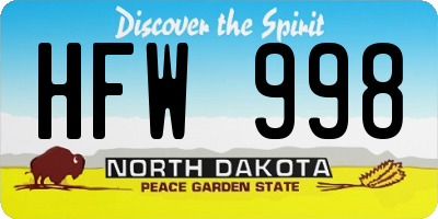 ND license plate HFW998