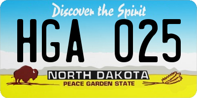 ND license plate HGA025
