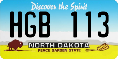 ND license plate HGB113