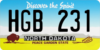 ND license plate HGB231