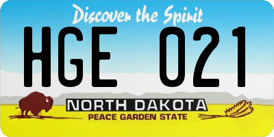 ND license plate HGE021