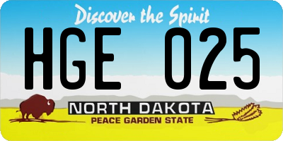 ND license plate HGE025