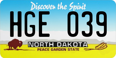 ND license plate HGE039