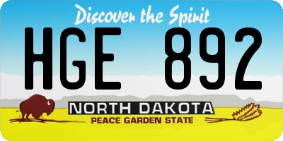 ND license plate HGE892