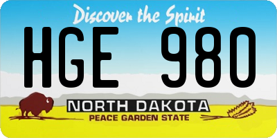 ND license plate HGE980