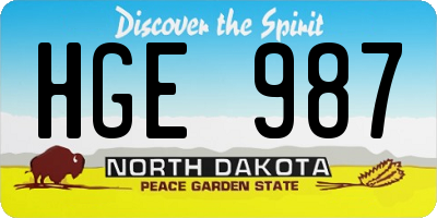ND license plate HGE987