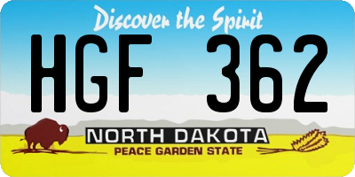 ND license plate HGF362