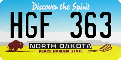 ND license plate HGF363
