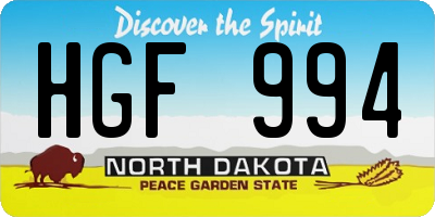 ND license plate HGF994