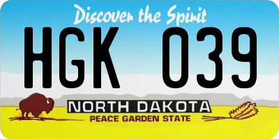 ND license plate HGK039