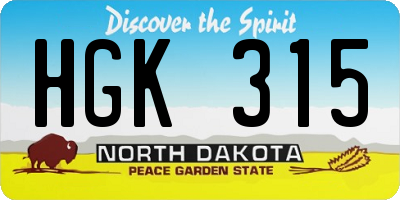 ND license plate HGK315