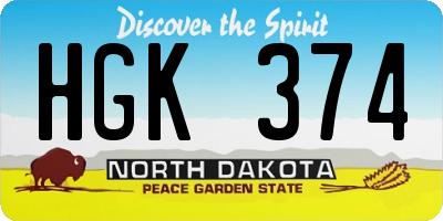 ND license plate HGK374