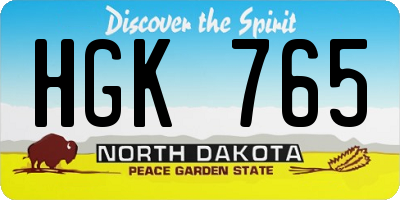 ND license plate HGK765