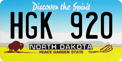ND license plate HGK920
