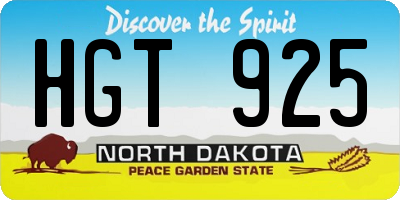 ND license plate HGT925