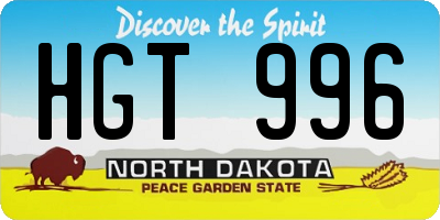 ND license plate HGT996